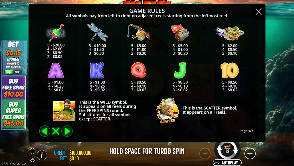 Big Bass Bonanza 1000 — tabla de pagos